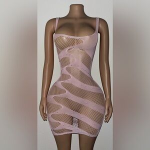 EXOTIC STRIPPER/ DANCE WEAR:LIGHT PINK 1 PIECE DRESS WITH RHINESTONES SET